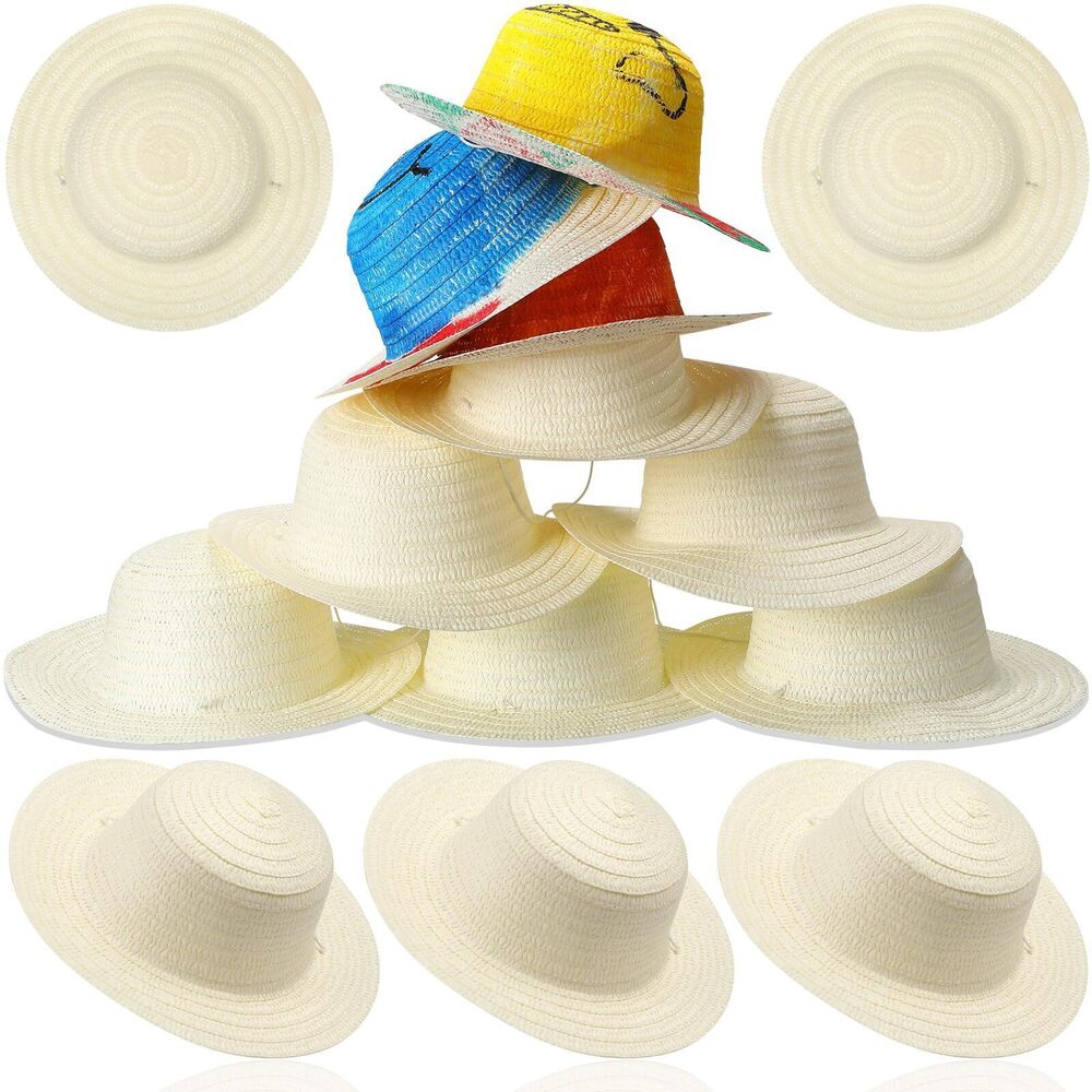 7394 20 Pcs DIY Straw Hat Set Beach Summer Work Farmer Hats Kids Cowboy